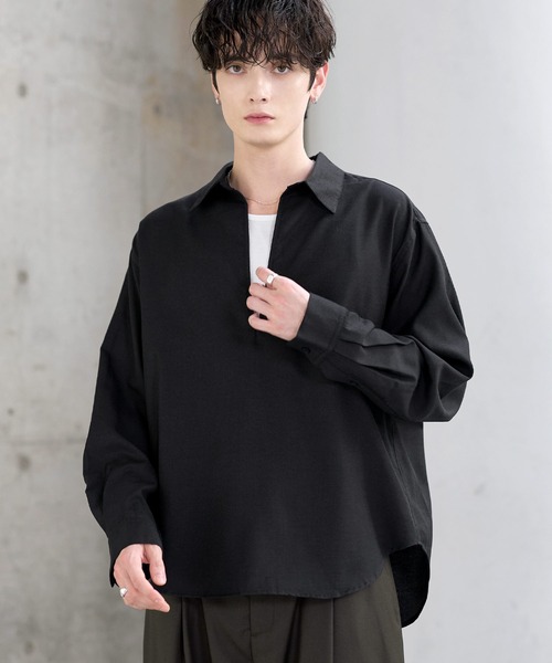 ASTRONOMY(アストロノミー)の「【防しわ】Wool Blend Relaxed-Fit Skipper Shirt(シャツ/ブラウス・メンズ・チャコール/ブラック/ブラウン/ネイビー・XL/L/S/M)」の5枚目の写真