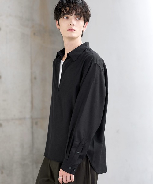ASTRONOMY(アストロノミー)の「【防しわ】Wool Blend Relaxed-Fit Skipper Shirt(シャツ/ブラウス・メンズ・チャコール/ブラック/ブラウン/ネイビー・XL/L/S/M)」の6枚目の写真