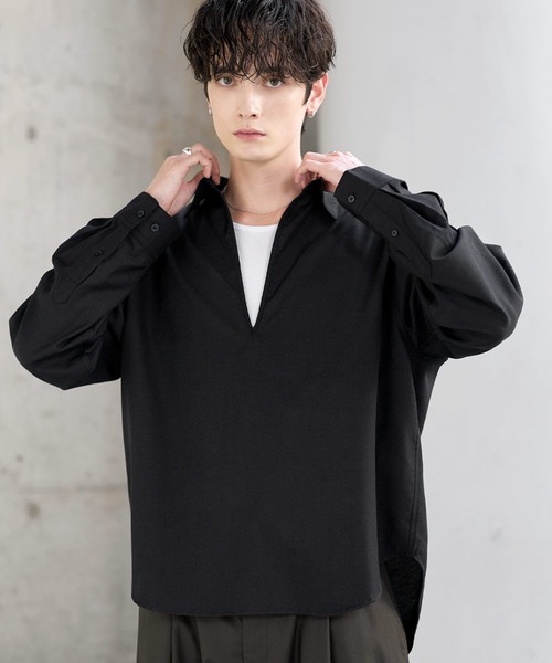 ASTRONOMY(アストロノミー)の「【防しわ】Wool Blend Relaxed-Fit Skipper Shirt(シャツ/ブラウス・メンズ・チャコール/ブラック/ブラウン/ネイビー・XL/L/S/M)」の7枚目の写真