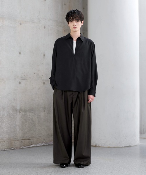 ASTRONOMY(アストロノミー)の「【防しわ】Wool Blend Relaxed-Fit Skipper Shirt(シャツ/ブラウス・メンズ・チャコール/ブラック/ブラウン/ネイビー・XL/L/S/M)」の12枚目の写真