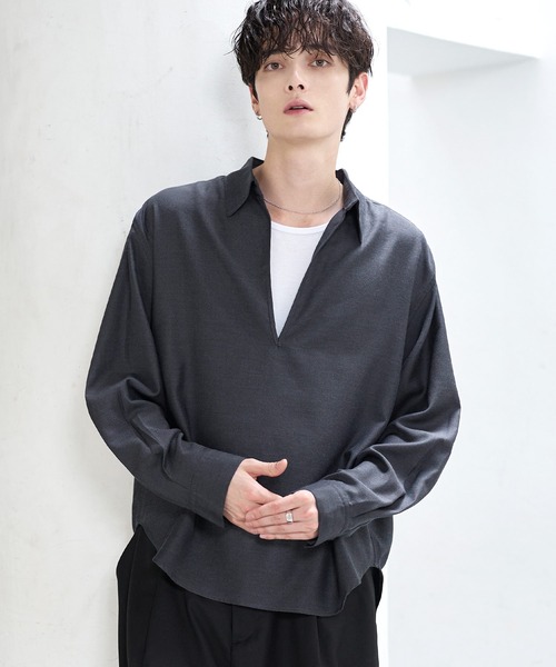 ASTRONOMY(アストロノミー)の「【防しわ】Wool Blend Relaxed-Fit Skipper Shirt(シャツ/ブラウス・メンズ・チャコール/ブラック/ブラウン/ネイビー・XL/L/S/M)」の13枚目の写真