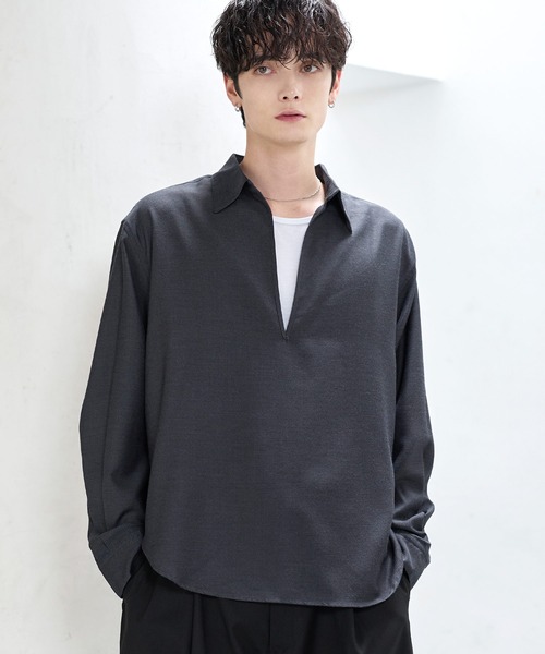 ASTRONOMY(アストロノミー)の「【防しわ】Wool Blend Relaxed-Fit Skipper Shirt(シャツ/ブラウス・メンズ・チャコール/ブラック/ブラウン/ネイビー・XL/L/S/M)」の16枚目の写真