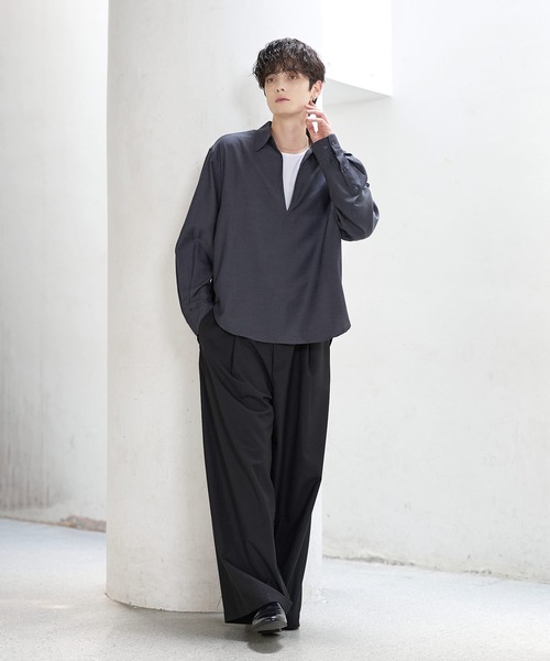 ASTRONOMY(アストロノミー)の「【防しわ】Wool Blend Relaxed-Fit Skipper Shirt(シャツ/ブラウス・メンズ・チャコール/ブラック/ブラウン/ネイビー・XL/L/S/M)」の18枚目の写真