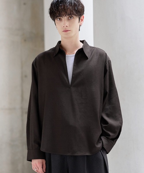 ASTRONOMY(アストロノミー)の「【防しわ】Wool Blend Relaxed-Fit Skipper Shirt(シャツ/ブラウス・メンズ・チャコール/ブラック/ブラウン/ネイビー・XL/L/S/M)」の21枚目の写真
