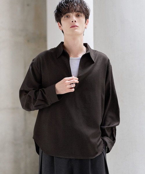 ASTRONOMY(アストロノミー)の「【防しわ】Wool Blend Relaxed-Fit Skipper Shirt(シャツ/ブラウス・メンズ・チャコール/ブラック/ブラウン/ネイビー・XL/L/S/M)」の22枚目の写真