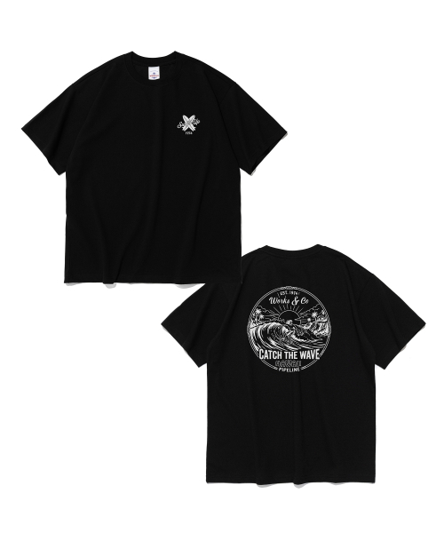 WORKS & CO.(ワークス アンド コー)の「サーフアップウェーブ半袖Tシャツ(ブラック)(Tシャツ/カットソー・レディース・その他・2XL/X-LARGE/SMALL/LARGE/MEDIUM)」の1枚目の写真