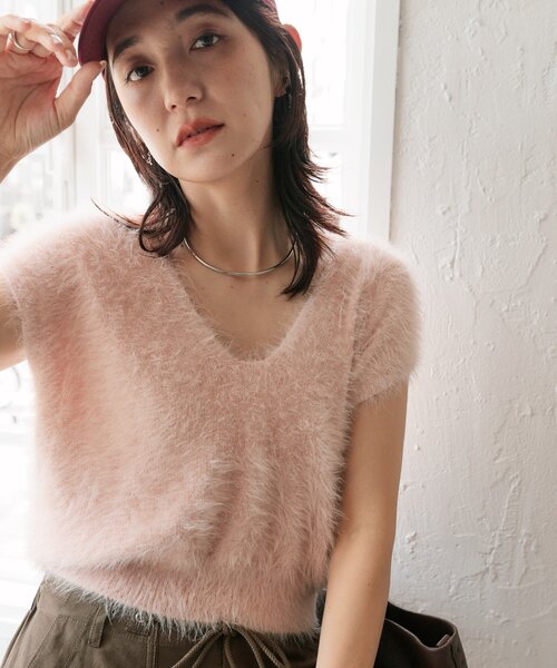 RIVE DROITE(リヴドロワ)の「フェザーショートジレ(ベスト・レディース・ピンク/グリーン/モカ・FREE)」の15枚目の写真