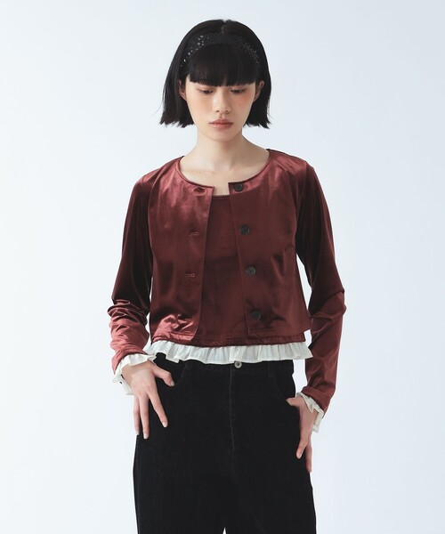 Ray BEAMS(レイビームス)の「ベロア タンクトップ セット カーディガン(アンサンブル・レディース・ブラック/ダークブラウン・ONE SIZE)」の2枚目の写真