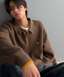 Java（ジャバ）の「《JaVaジャバコラボ》ラフなのに、きちんと映える。配色スウェットライク胸刺繍入りポロ襟ニット(オーバーサイズ)（ニット/セーター）」