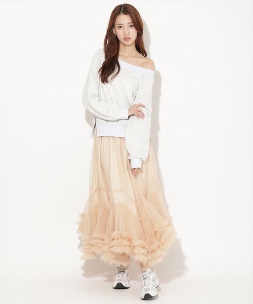 AND COUTURE(アンドクチュール)の「ボリュームフリルヘムチュールスカート(スカート・レディース・アイボリー/ブラック/オレンジ/グレー・FREE)」の1枚目の写真
