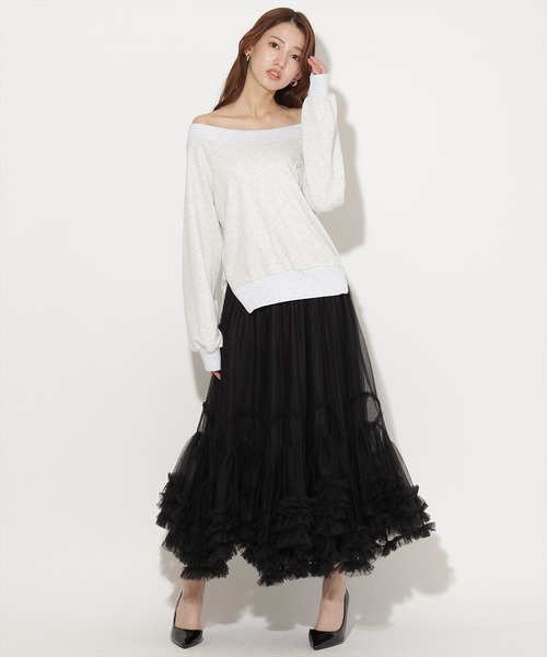 AND COUTURE(アンドクチュール)の「ボリュームフリルヘムチュールスカート(スカート・レディース・アイボリー/ブラック/オレンジ/グレー・FREE)」の3枚目の写真