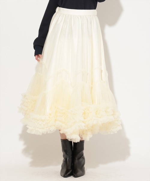 AND COUTURE(アンドクチュール)の「ボリュームフリルヘムチュールスカート(スカート・レディース・アイボリー/ブラック/オレンジ/グレー・FREE)」の20枚目の写真
