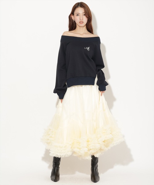AND COUTURE(アンドクチュール)の「ボリュームフリルヘムチュールスカート(スカート・レディース・アイボリー/ブラック/オレンジ/グレー・FREE)」の10枚目の写真