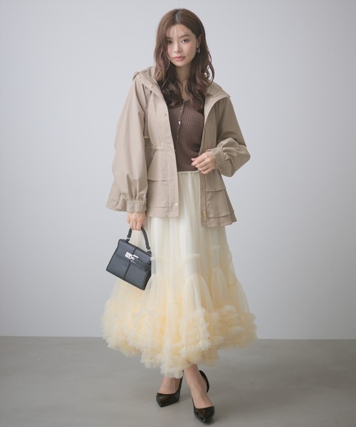 AND COUTURE(アンドクチュール)の「ボリュームフリルヘムチュールスカート(スカート・レディース・アイボリー/ブラック/オレンジ/グレー・FREE)」の7枚目の写真