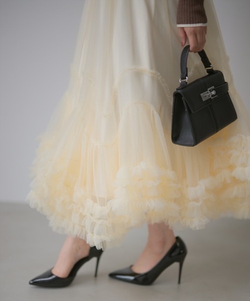 AND COUTURE(アンドクチュール)の「ボリュームフリルヘムチュールスカート(スカート・レディース・アイボリー/ブラック/オレンジ/グレー・FREE)」の13枚目の写真