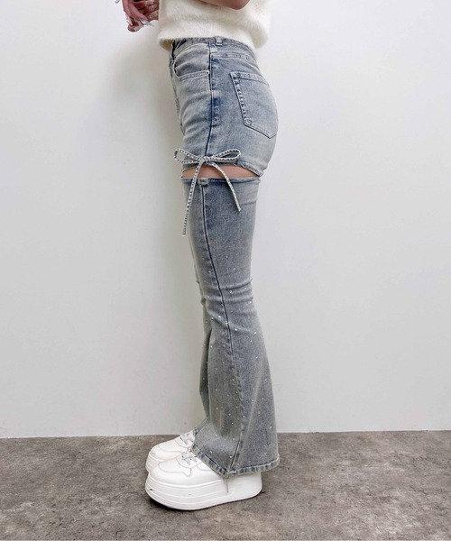 INGNI(イング)の「サイドリボンビジュー付フレアデニムパンツ(デニムパンツ・レディース・ブルー系その他/グレー/ブルー系その他3/ブルー系その他4・S/M)」の19枚目の写真