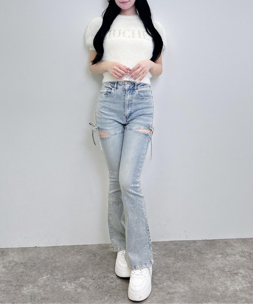 INGNI(イング)の「サイドリボンビジュー付フレアデニムパンツ(デニムパンツ・レディース・ブルー系その他/グレー/ブルー系その他3/ブルー系その他4・S/M)」の22枚目の写真
