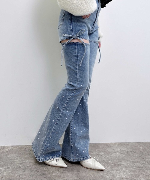INGNI(イング)の「サイドリボンビジュー付フレアデニムパンツ(デニムパンツ・レディース・ブルー系その他/グレー/ブルー系その他3/ブルー系その他4・S/M)」の13枚目の写真