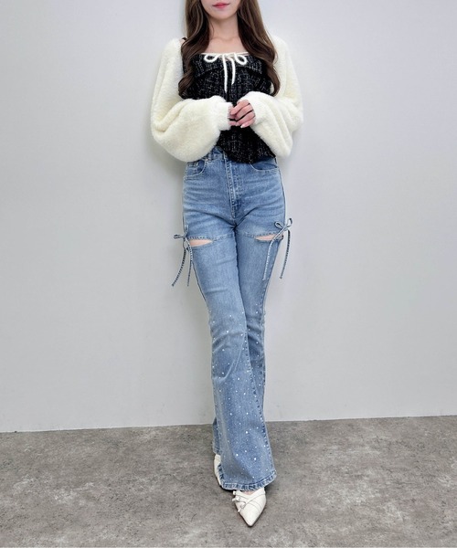 INGNI(イング)の「サイドリボンビジュー付フレアデニムパンツ(デニムパンツ・レディース・ブルー系その他/グレー/ブルー系その他3/ブルー系その他4・S/M)」の15枚目の写真