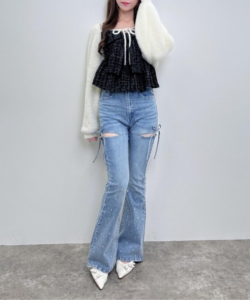INGNI(イング)の「サイドリボンビジュー付フレアデニムパンツ(デニムパンツ・レディース・ブルー系その他/グレー/ブルー系その他3/ブルー系その他4・S/M)」の16枚目の写真