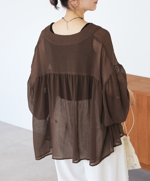 reca(レカ)の「無地/ドット柄 Vネックシア―ブラウス(シャツ/ブラウス・レディース・ブラウン/ブラック/ブラウン系その他/アイボリー/ホワイト系その他/ブラック系その他・M)」の18枚目の写真