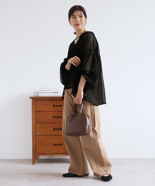 reca(レカ)の「無地/ドット柄 Vネックシア―ブラウス(シャツ/ブラウス・レディース・ブラウン/ブラック/ブラウン系その他/アイボリー/ホワイト系その他/ブラック系その他・M)」の16枚目の写真