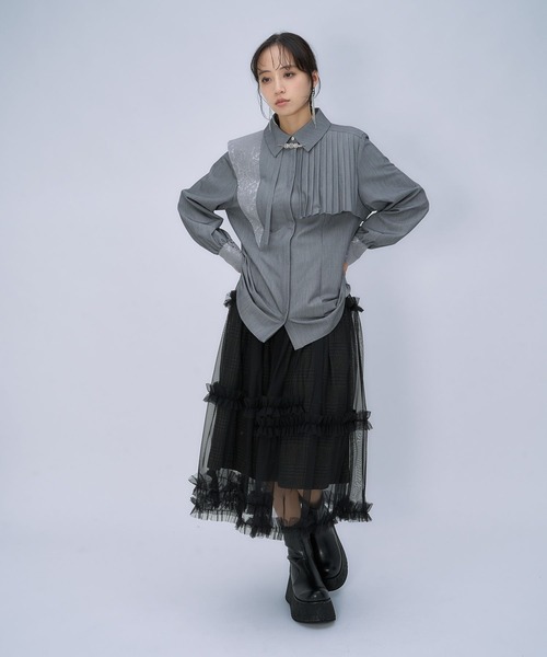 HARE（ハレ）の「【マルチな着方ができる！】チュールミディレイヤースカート(HARE)（スカート・レディース・ブラック/グレー/ドット・FREE）」の7枚目の写真