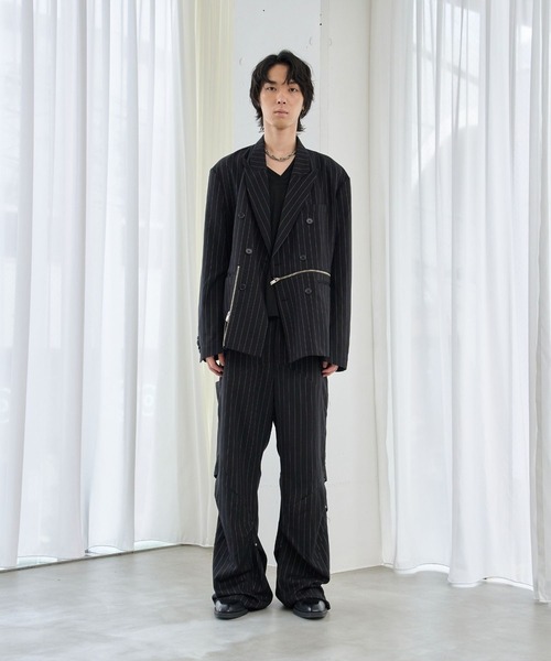VI E DIT(ヴィエディット)の「BROKEN LINE ZIP JACKET/ブロークンラインジップジャケット/セットアップ着用可能(テーラードジャケット・メンズ・ストライプ/グレー・2/1)」の20枚目の写真