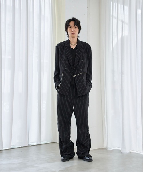 VI E DIT(ヴィエディット)の「BROKEN LINE ZIP JACKET/ブロークンラインジップジャケット/セットアップ着用可能(テーラードジャケット・メンズ・ストライプ/グレー・2/1)」の9枚目の写真
