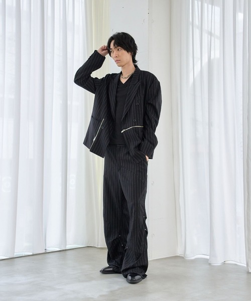 VI E DIT(ヴィエディット)の「BROKEN LINE ZIP JACKET/ブロークンラインジップジャケット/セットアップ着用可能(テーラードジャケット・メンズ・ストライプ/グレー・2/1)」の19枚目の写真