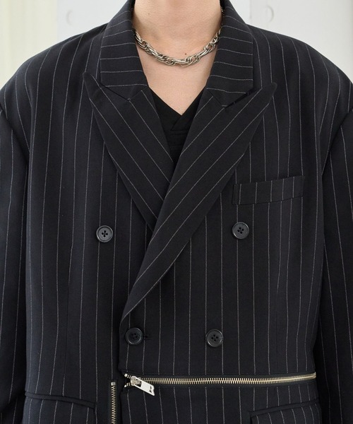 VI E DIT(ヴィエディット)の「BROKEN LINE ZIP JACKET/ブロークンラインジップジャケット/セットアップ着用可能(テーラードジャケット・メンズ・ストライプ/グレー・2/1)」の11枚目の写真