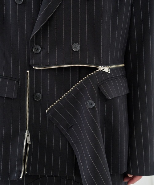 VI E DIT(ヴィエディット)の「BROKEN LINE ZIP JACKET/ブロークンラインジップジャケット/セットアップ着用可能(テーラードジャケット・メンズ・ストライプ/グレー・2/1)」の5枚目の写真
