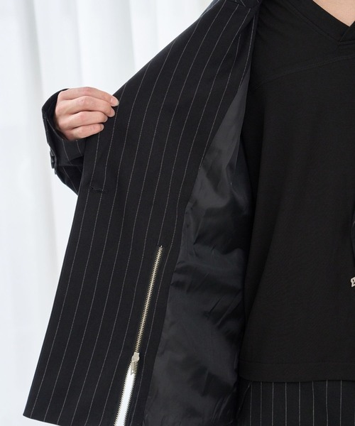 VI E DIT(ヴィエディット)の「BROKEN LINE ZIP JACKET/ブロークンラインジップジャケット/セットアップ着用可能(テーラードジャケット・メンズ・ストライプ/グレー・2/1)」の7枚目の写真