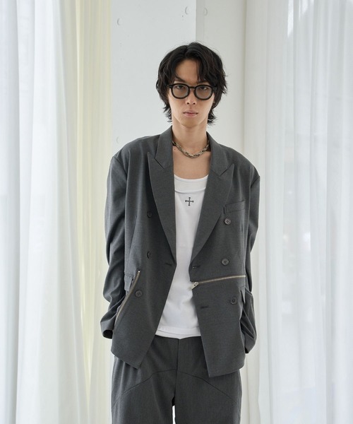 VI E DIT(ヴィエディット)の「BROKEN LINE ZIP JACKET/ブロークンラインジップジャケット/セットアップ着用可能(テーラードジャケット・メンズ・ストライプ/グレー・2/1)」の21枚目の写真