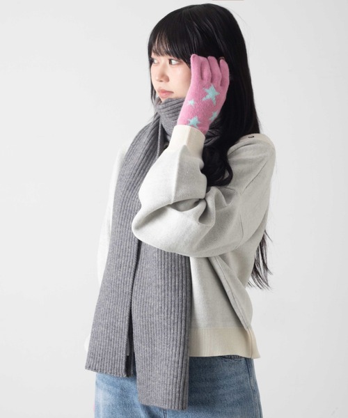WEGO(ウィゴー)の「WEGO/スターデザインニットグローブ(手袋・レディース・グレー/グリーン系その他/ピンク/オフホワイト・FREE)」の8枚目の写真