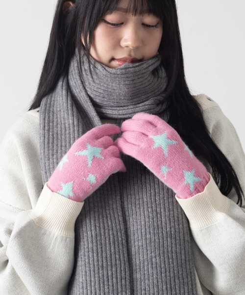 WEGO(ウィゴー)の「WEGO/スターデザインニットグローブ(手袋・レディース・グレー/グリーン系その他/ピンク/オフホワイト・FREE)」の10枚目の写真