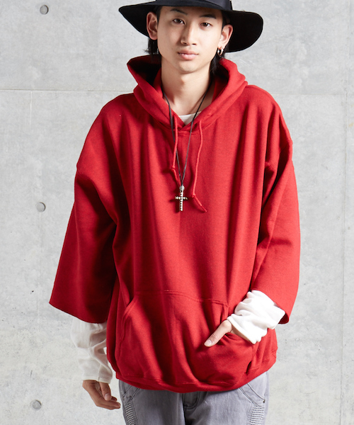 Re Youth(リユース)の「GD カットオフ オーバーサイズ ビッグシルエット ドロップショルダー フーディー スウェット パーカー(パーカー・メンズ・ブラック/グレー/ヘザーチャコール/ホワイト/グリーン/レッド/サンドベージュ/インディゴブルー/マルーン/カーキ・FREE)」の9枚目の写真