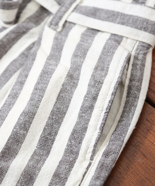 CUBE SUGAR（キューブシュガー）の「麻レーヨン先染めストライプ ガウチョパンツ（その他パンツ・レディース・ベージュ/ネイビー/ナチュラル・M/S）」の5枚目の写真