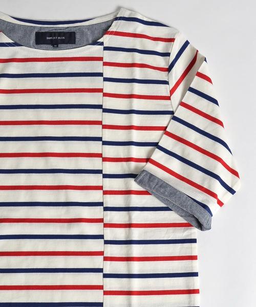 SHIPS JET BLUE（シップスジェットブルー）の「SHIPS JET BLUE: ミスマッチボーダー 5スリーブTee◇（Tシャツ/カットソー・メンズ・レッド/ブラック/ネイビー/カーキ/ブラック系その他・X-LARGE/MEDIUM/LARGE/SMALL）」の5枚目の写真