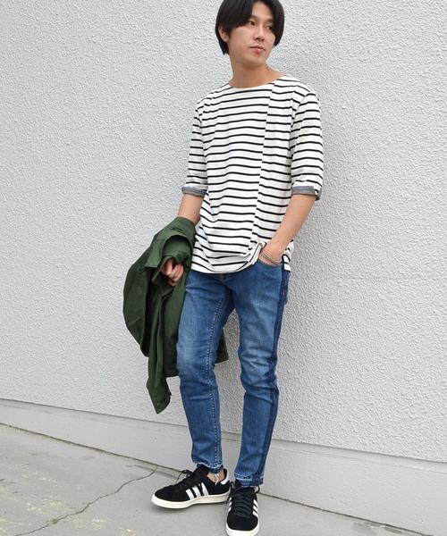 SHIPS JET BLUE（シップスジェットブルー）の「SHIPS JET BLUE: ミスマッチボーダー 5スリーブTee◇（Tシャツ/カットソー・メンズ・レッド/ブラック/ネイビー/カーキ/ブラック系その他・X-LARGE/MEDIUM/LARGE/SMALL）」の6枚目の写真