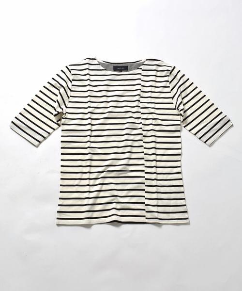 SHIPS JET BLUE（シップスジェットブルー）の「SHIPS JET BLUE: ミスマッチボーダー 5スリーブTee◇（Tシャツ/カットソー・メンズ・レッド/ブラック/ネイビー/カーキ/ブラック系その他・X-LARGE/MEDIUM/LARGE/SMALL）」の7枚目の写真