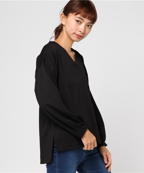 VENCEEXCHANGE（ヴァンスエクスチェンジ）の「ツイル風カットソープルオーバー                    （Tシャツ/カットソー・レディース・オフホワイト/ブラック/ネイビー/パープル・MEDIUM）」の13枚目の写真