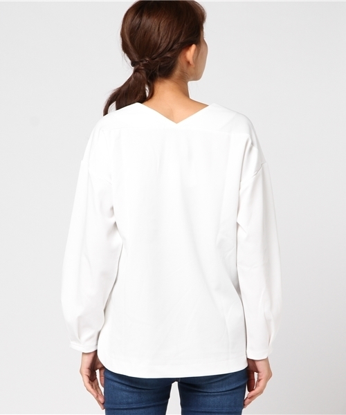 VENCEEXCHANGE（ヴァンスエクスチェンジ）の「ツイル風カットソープルオーバー                    （Tシャツ/カットソー・レディース・オフホワイト/ブラック/ネイビー/パープル・MEDIUM）」の5枚目の写真