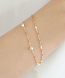 粒パールとチェーンの2連ブレスレット
