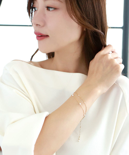 colleca la（コレカラ）の「粒パールとチェーンの2連ブレスレット（ブレスレット・レディース・シルバー/ゴールド・FREE）」の5枚目の写真