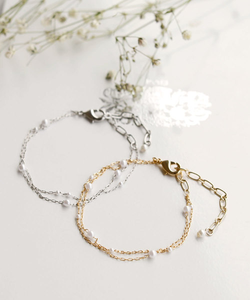 colleca la（コレカラ）の「粒パールとチェーンの2連ブレスレット（ブレスレット・レディース・シルバー/ゴールド・FREE）」の7枚目の写真