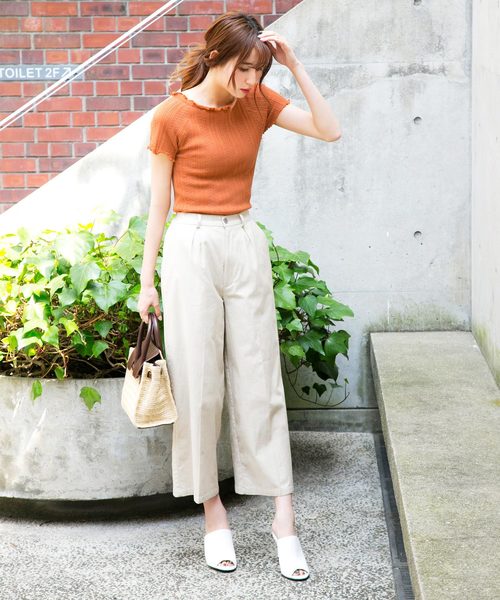 KOBE LETTUCE（コウベレタス）の「フリルデザインボートネック透かし編みサマーニットプルオーバー レディース トップス[C3212]神戸レタス（ニット/セーター・レディース・オフホワイト/オレンジ/ブラック・FREE）」の8枚目の写真