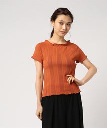 KOBE LETTUCE | 透かし編みボートネックプルオーバー レディース トップス ニット フリル ショート丈 [C3212]神戸レタス(ニット/セーター)