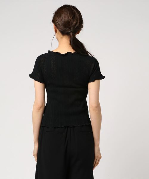 KOBE LETTUCE（コウベレタス）の「フリルデザインボートネック透かし編みサマーニットプルオーバー レディース トップス[C3212]神戸レタス（ニット/セーター・レディース・オフホワイト/オレンジ/ブラック・FREE）」の4枚目の写真