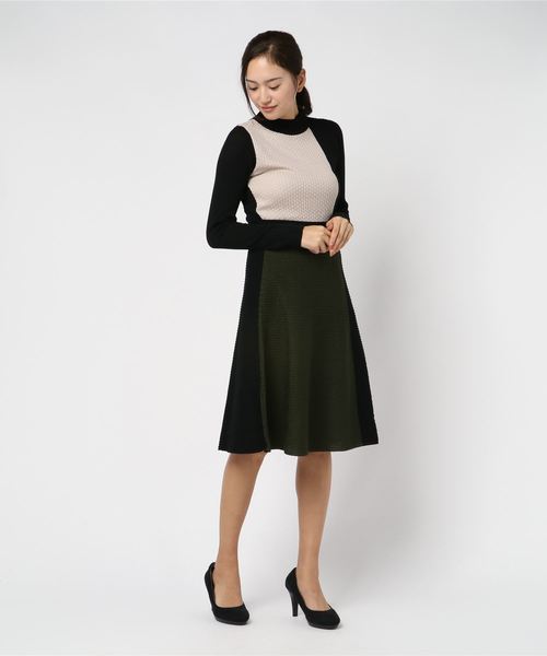 Interplanet インタープラネット の ダイヤ柄インターシャ配色ニットワンピース ワンピース Wear